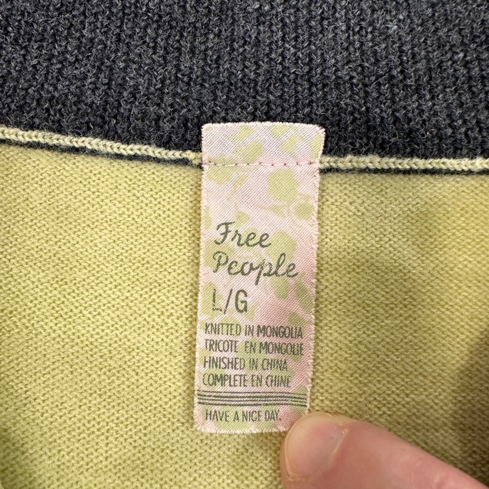 Free People Merino Wool Fair Isle Quarter Zip Sweater Womens Large Yellow Nordic - Picture 5 of 8